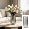 thumbnail image 1 of Dongrere Tall Ribbed Plastic Vase Clear Straight Cylinder Wide Mouth Flower Vase for Wedding Table Centerpiece Indoor Decor, 3.3x7.8 Inch, Gray, 1 of 6