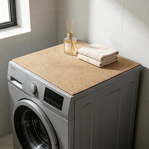 Dongrere Washer Dryer Top Protector Mat, Non-Slip Washing Machine Cover Pad, Washing Machine Top Cover for Home Kitchen Laundry Use, 19.7x19.7 Inch, Khaki