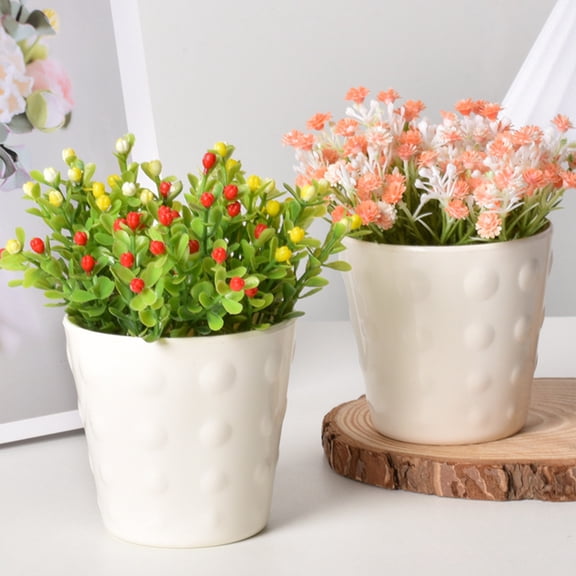Dongrere White Plastic Plant Pot, Textured Planter Container, Planter for Home Office Tabletop Decor, 3.3x3.4 Inch