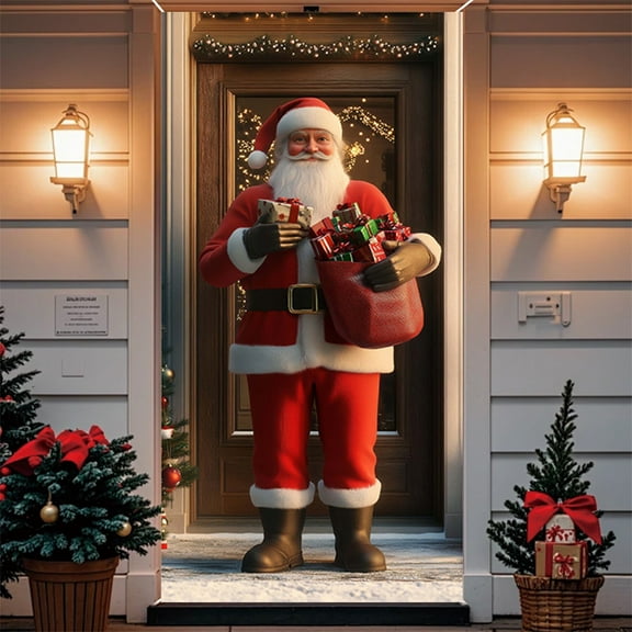 Dongrere Winter Door Cover Christmas Door Curtains with Santa Claus for Xmas Holiday Party Porch Wall Decoration 35 X 71 Inch