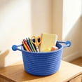 thumbnail image 1 of Dongrere Woven Round Storage Basket with Handles, Desktop Small Bin, Storage Organizer for Bathroom Living Room Bedroom Use, 6.6x4.7 Inch, Blue, 1 of 6