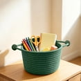 thumbnail image 1 of Dongrere Woven Round Storage Basket with Handles, Desktop Small Bin, Storage Organizer for Bathroom Living Room Bedroom Use, 6.6x4.7 Inch, Green, 1 of 6