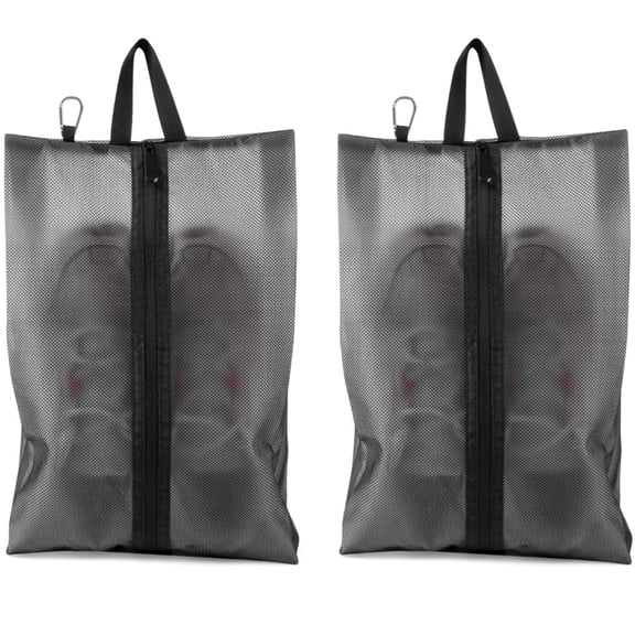 Dongw 2 Pack Mesh Shoe Storage Bags, Zippered Breathable Travel Shoe Pouches with Handle & Hook for Gym Luggage