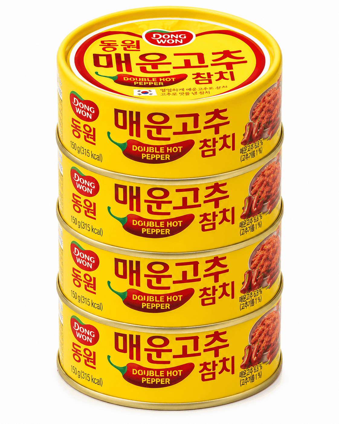 Dongwon Double Hot Pepper Tuna, Korean Spicy Canned Tuna with Chili Pepper Sauce, High Protein Seafood, 4.76 oz (135g) Cans, 4 Pack