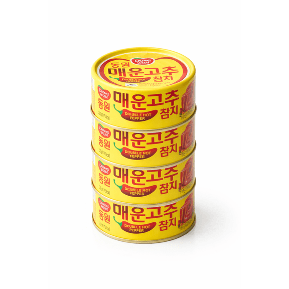 Dongwon Double Hot Pepper Tuna, Korean Spicy Canned Tuna with Chili Pepper Sauce, High Protein Seafood, 5.29 oz (150g) Cans, 4 Pack