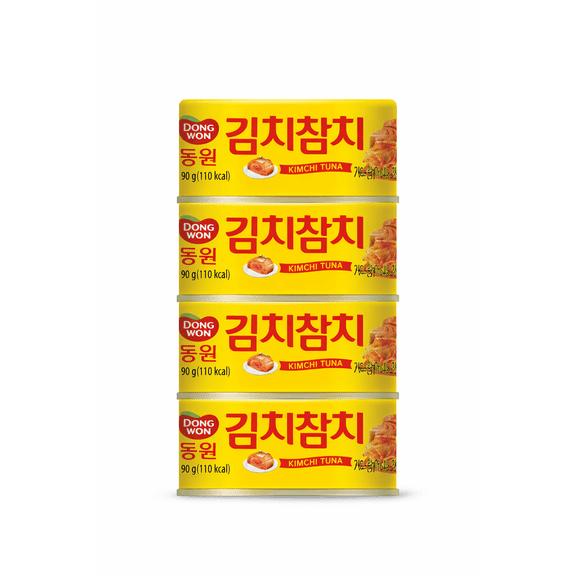Dongwon Kimchi Tuna 3.17 oz (90g) 4-Pack, Korean Spicy Canned Tuna with Fermented Kimchi, Ready to Eat High Protein Shelf Stable Food
