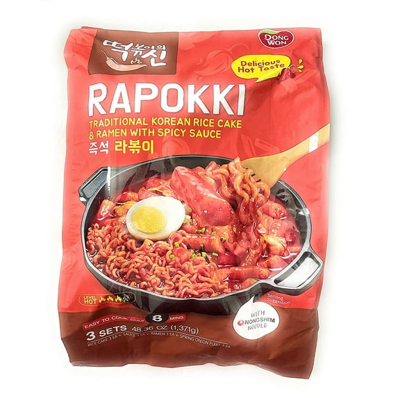Dongwon Rapokki Traditional Korean Rice Cake & Ramen with Spicy Sauce, 48 Ounce