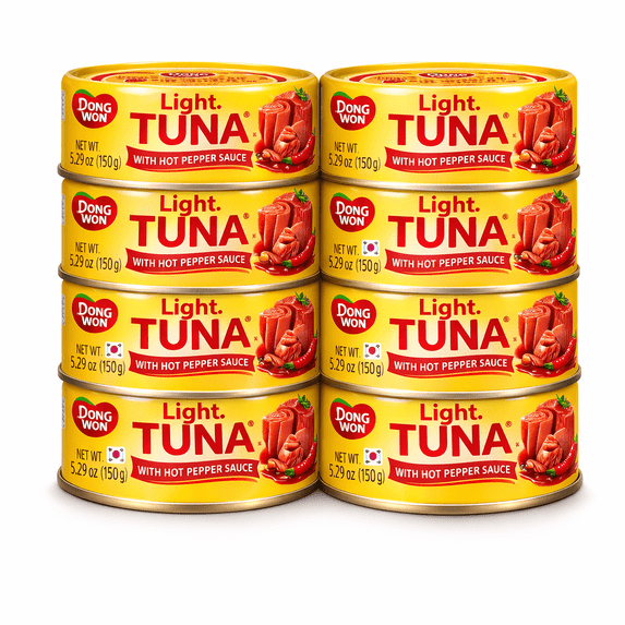 Dongwon Tuna with Hot Pepper Sauce, 5.29 oz Cans, 8-Pack, Korean Spicy Canned Tuna, Ready-to-Eat High Protein Seafood
