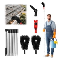 Dongyi 12FT Gutter Cleaning Tool - No Ladder Needed with 2 Brush Heads & Angle Adapters, Adjustable Long Reach Gutter Cleaner for Roof Leaf Debris Removal, RV & Home Use