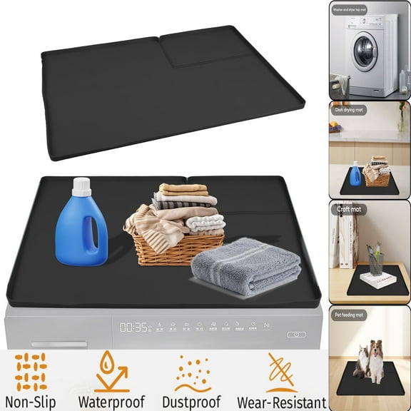 Dongyi 26x18 Inch Silicone Washer Dryer Top Cover - Non-Slip Waterproof Protector Mat with Lint Trap Hole, Fits Most Top-Load Machines (Black)