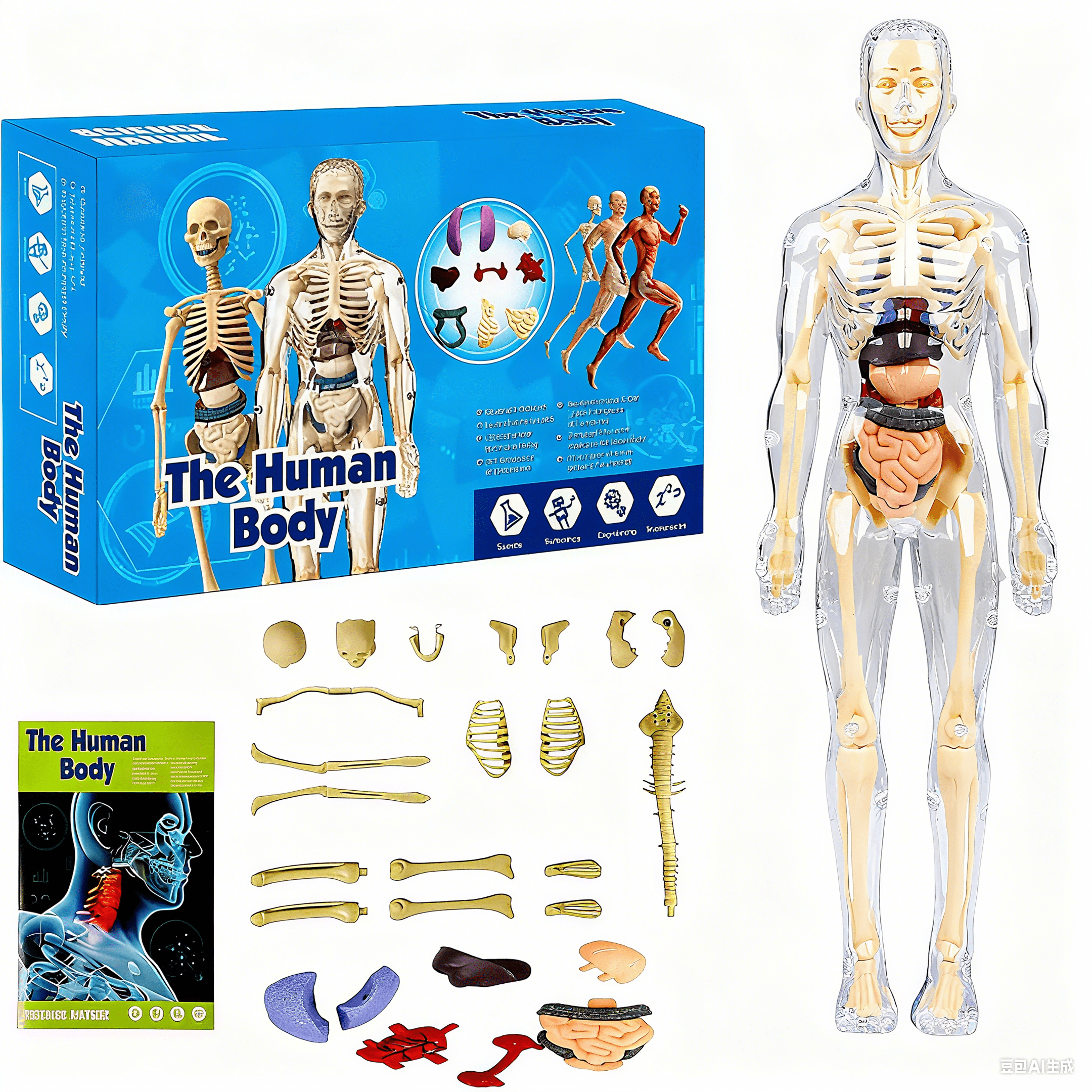 Dongyi 30-Piece Transparent Human Body Model Kit-Removable Organs&Bones,STEM Anatomy Learning Toys for Kids Ages 6+,Educational Physiology Set