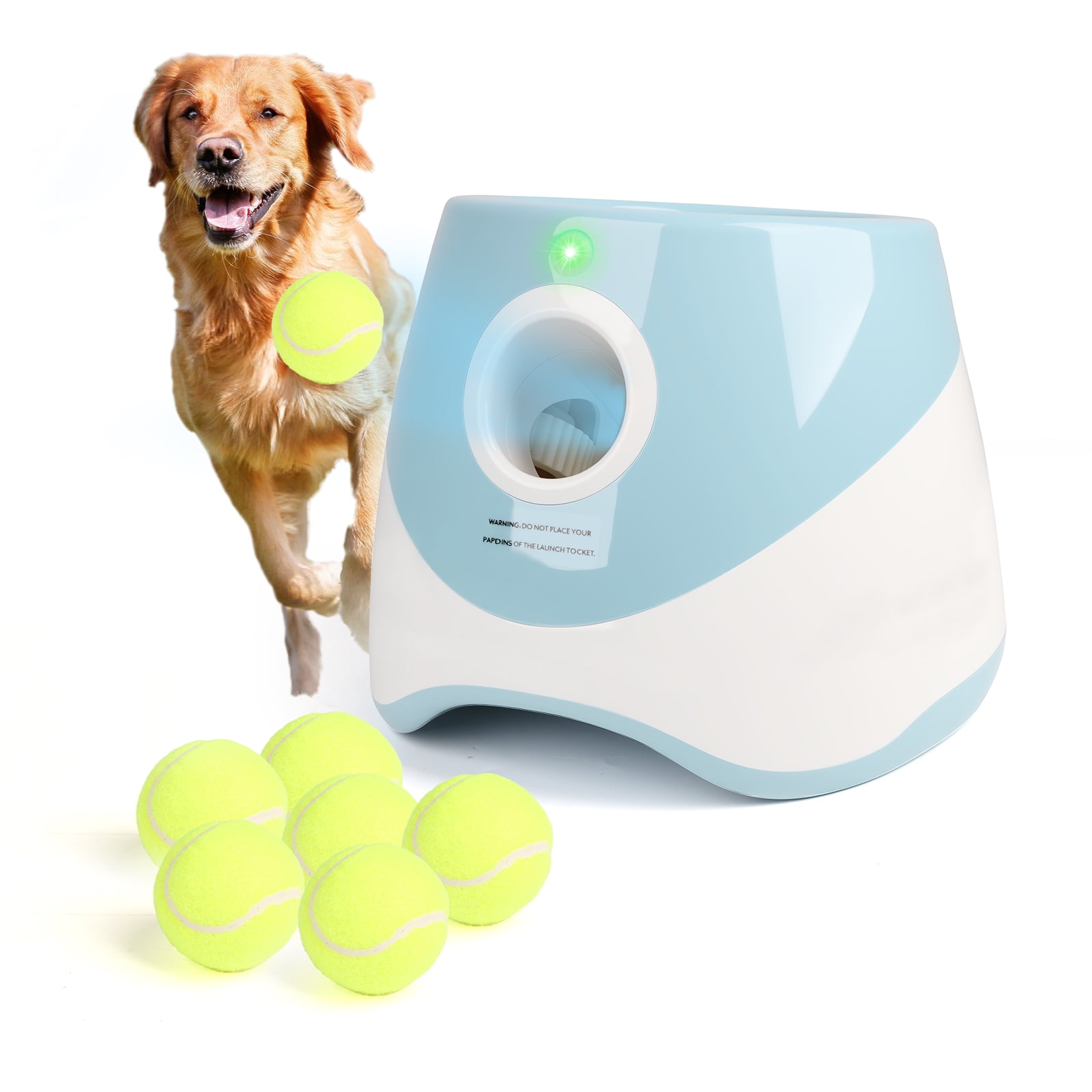 Dongyi Automatic Ball Launcher for Dogs-3 Distance Settings 10-30ft,Interactive Toy for Small & Medium Dogs with 6 Tennis Balls,Indoor/Outdoor Play(Blue)