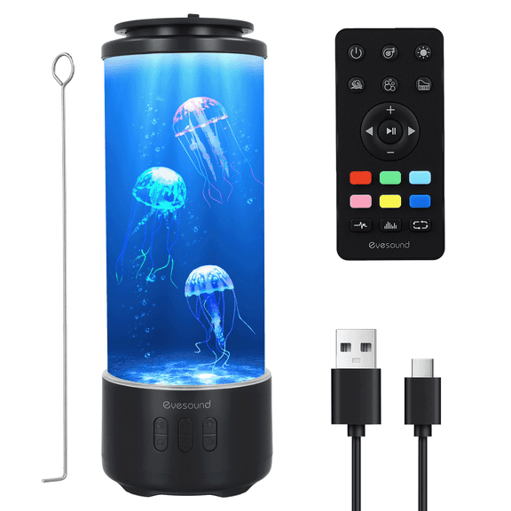 Dongyi Jellyfish Lamp with Bluetooth Speaker, USB Inserted Jelly Fish Light Lamp, Jellyfish Tank Aquarium Lamp Night Mood Light for Home Office Living Room Decor Adults Birthday Christmas (Black)