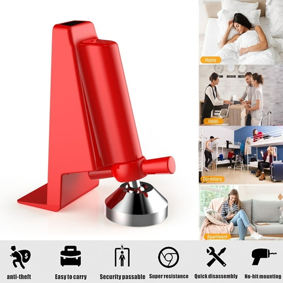 Dongyi Portable Door Lock No Tools Install - 230 lbs Resistant Intruder Defense for Apartment/Travel, Adjustable Fit 0.2-2" Doors,Red（Not Alarm Device）