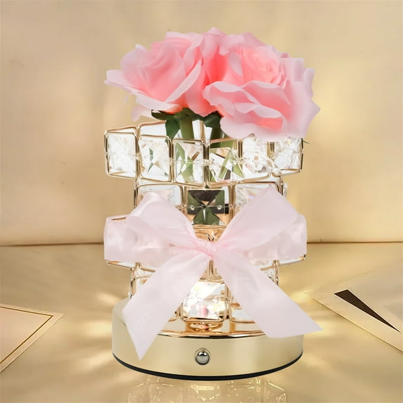 Dongyi Rechargeable Rose Night Light Gift for Mom-3-Color Touch Dimming,Cordless USB Table Lamp,Artificial Flower Decor for Bedroom,Desk,Living Room