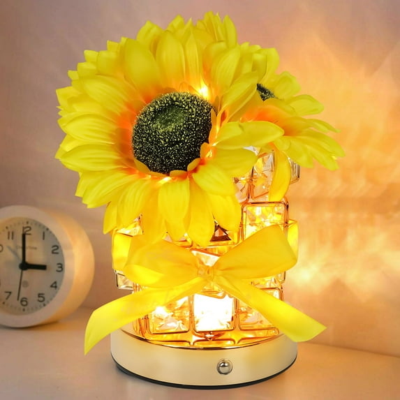 Dongyi Rechargeable Sunflower Night Light Gift for Mom-3-Color Touch Dimming,Cordless USB Table Lamp,Artificial Flower Decor for Bedroom,Desk,Living Room