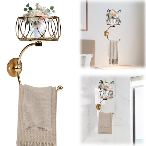 Dongyi Vintage Wall Mounted Towel Hook with Candle Holder - Bronze Bathroom Organizer, Decorative Towel Ring for Hand & Bath Towels, Rustic Home Decor Accessory