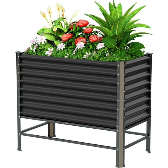Doniks Raised Garden Bed with Legs, 48×24×37in Large Outdoor Metal Galvanized Garden Planting Box,900lb Capacity for Vegetables Lawn Green Flowers, Fruits, Terrace
