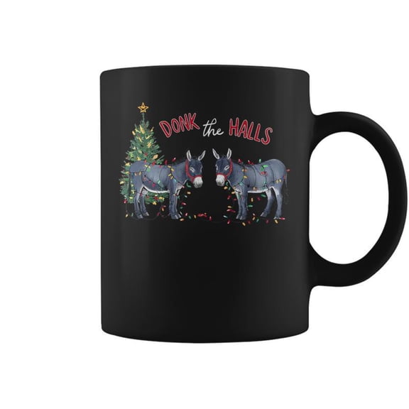 Donk The Halls Christmas Donkeys Tangled In Christmas Lights Coffee Mugs