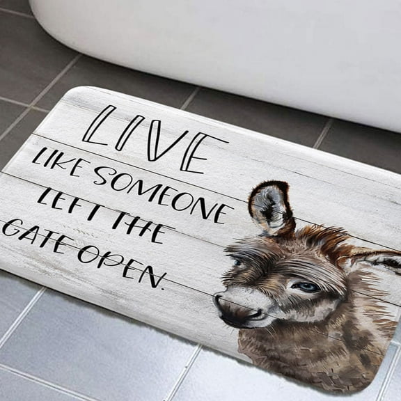 Donkey Bathroom Rugs, Cute Funny Donkey with Motivational Inspirational Quotes Bath Rugs, Country Farm Animal Donkey on Rustic Wood Bathroom Rug Mat 17x29inch, Extra Soft and Absorbent Bath Rugs