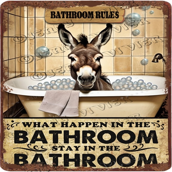 Donkey Bathroom Rule Vintage Tin Sign Wall Hanging Decoration 12"x12" Metal Sign Funny Donkey Bathroom Decor for Home Office Man Cave Coffee Club Pub Square Wall Decor