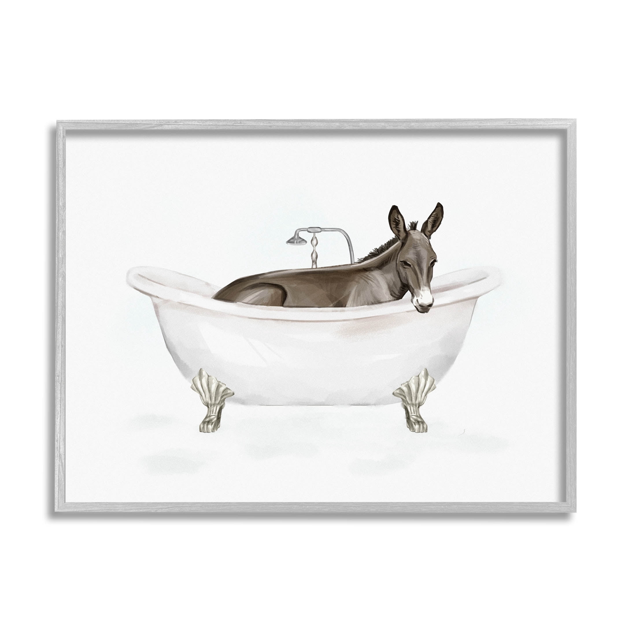 Donkey Bathroom Tub Animal Animals & Insects Graphic Art Gray Framed Art Print Wall Art