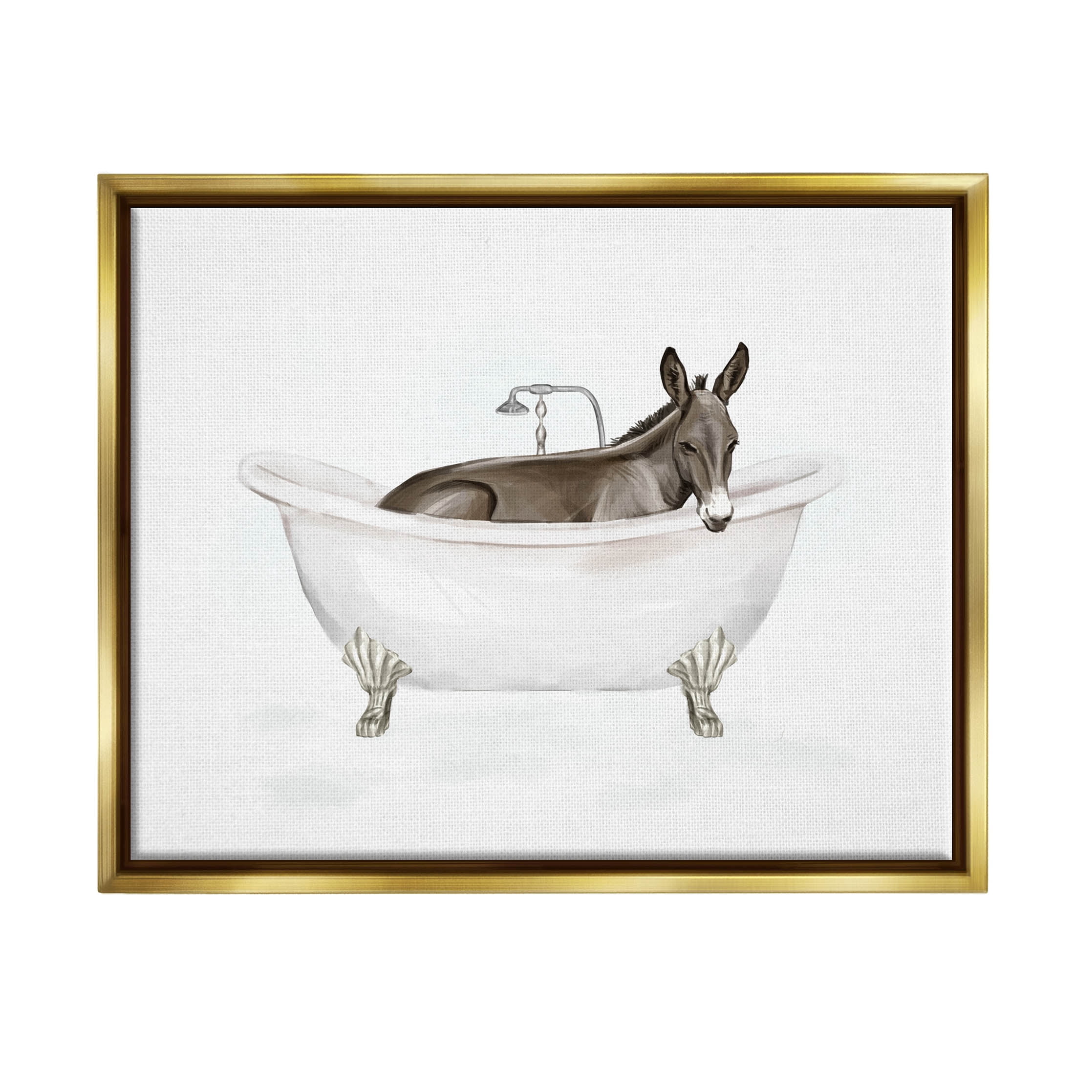 Donkey Bathroom Tub Animal Animals & Insects Graphic Art Metallic Gold Framed Art Print Wall Art