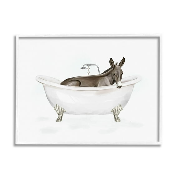 Donkey Bathroom Tub Animal Animals & Insects Graphic Art White Framed Art Print Wall Art
