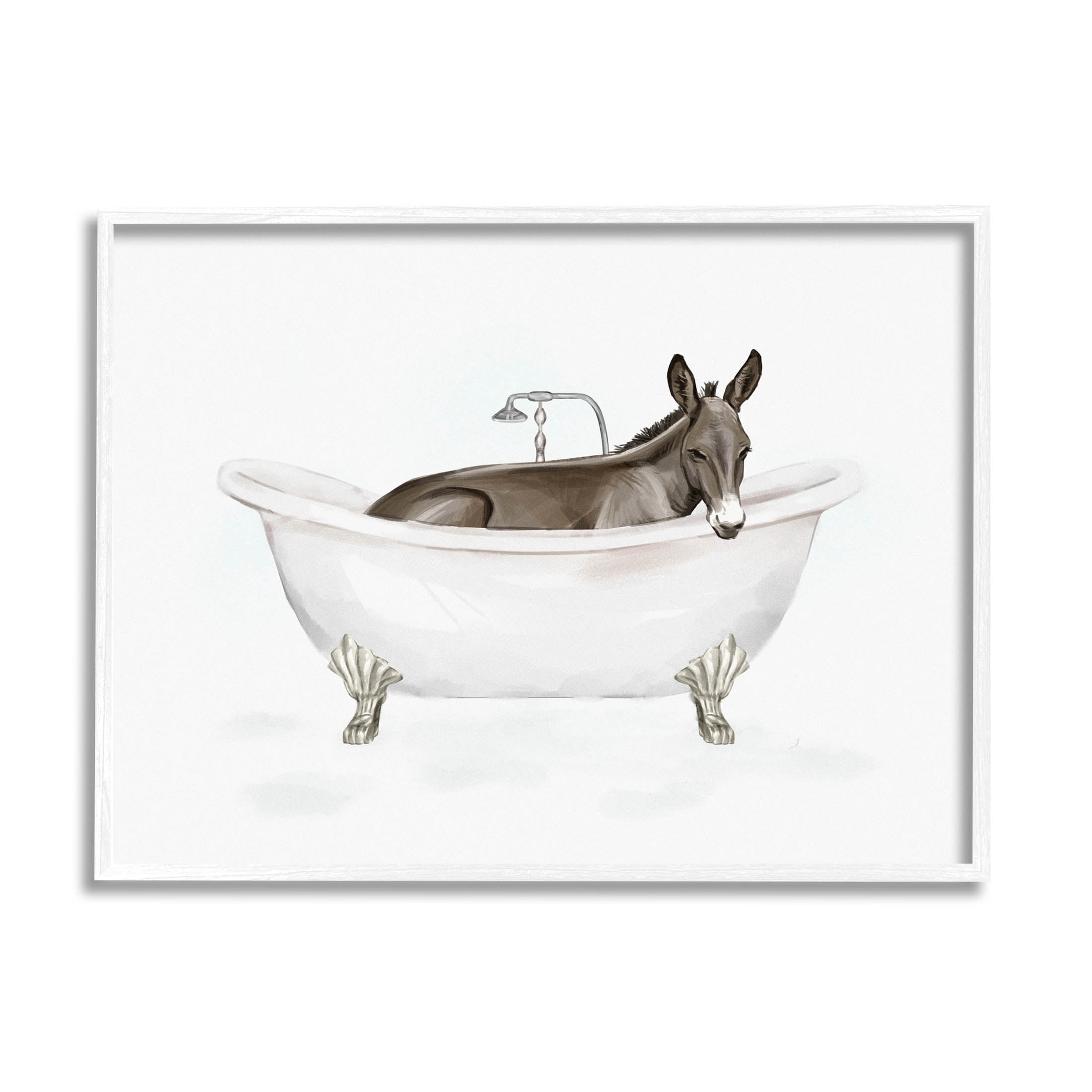 Donkey Bathroom Tub Animal Animals & Insects Graphic Art White Framed Art Print Wall Art