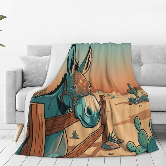 Donkey Blanket, Sofa Decor Cute Donkey Art, Warm Flannel Bedding, Best Holiday Gift for Adults, Home Accent 50x40