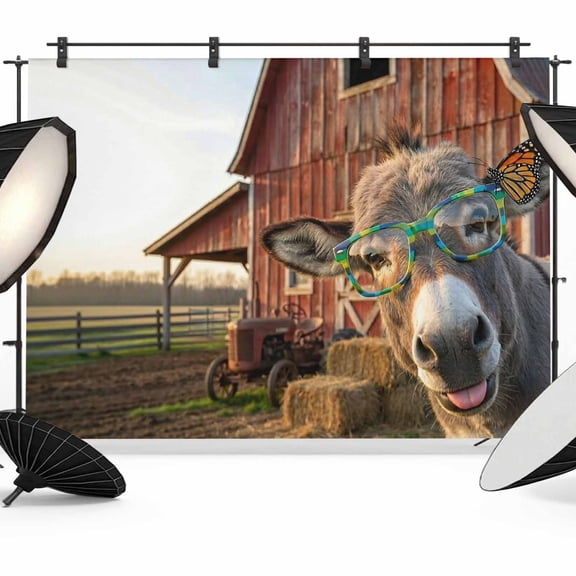 Donkey Butterfly Photography Backdrop 7x5FT, Funny Farm Sunglasses Donkey Butterfly Photo Backdrops, Background for Photography Studio Photo Studio Background, Back Drop for Photoshoot