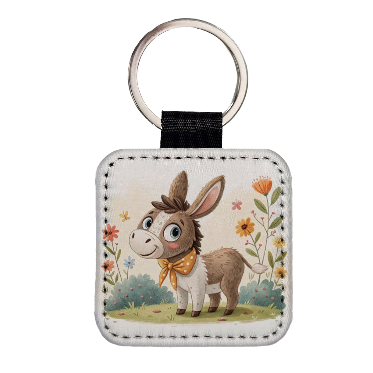 Donkey Children's Illustration Style Faux Leather Square Keychain ...