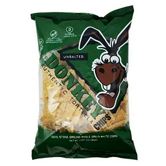 Donkey Chips - Tortilla Chips Unsalted - Case Of 12 - 11 Ounces