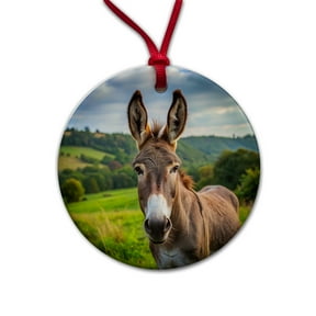 Donkey Christmas Tree Holiday Round Ceramic Ornament