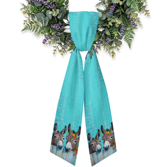 Donkey Couple Wreath Sash for Front Door, Funny Flowwers Wooden Oil Paint Wreath Bow Holiday Garland Ribbon Wreath Accessories for Home Yard Porch Doorway Fall Christmas Decorations Gifts