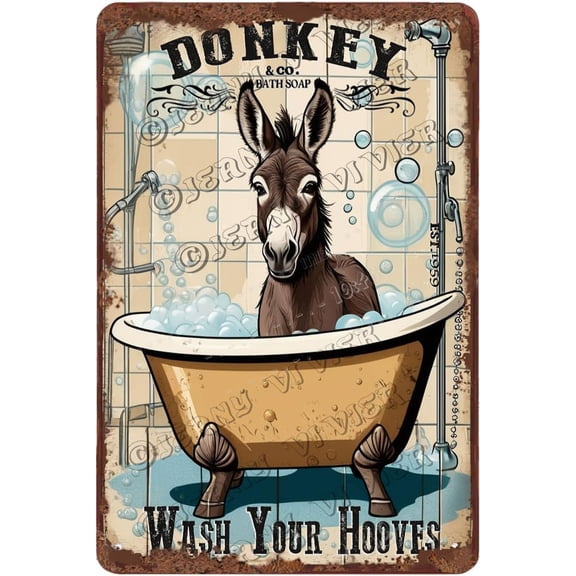 Donkey Decor Wash Your Hooves Retro Aluminum Sign 12x8 IN Metal Tin Sign Funny Bathroom Wall Decor Donkey Gifts Donkey Wall Art for Room Boho Office Decor Farmhouse Decor