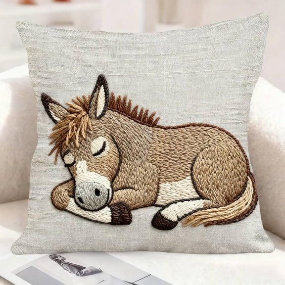 Donkey Decorative Throw Pillow Covers, 18*18IN Animal Flax Square Pillowcase for Living Room, Bed Decor, Patio,Donkeys Country Sofa Cushion Cases Christmas and New Year Decorations B-D