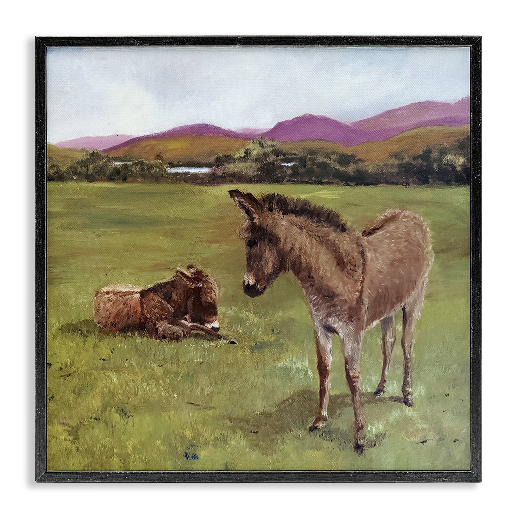Donkey Duo in Pasture Black Framed Giclee Art, design by Patricia Reynolds