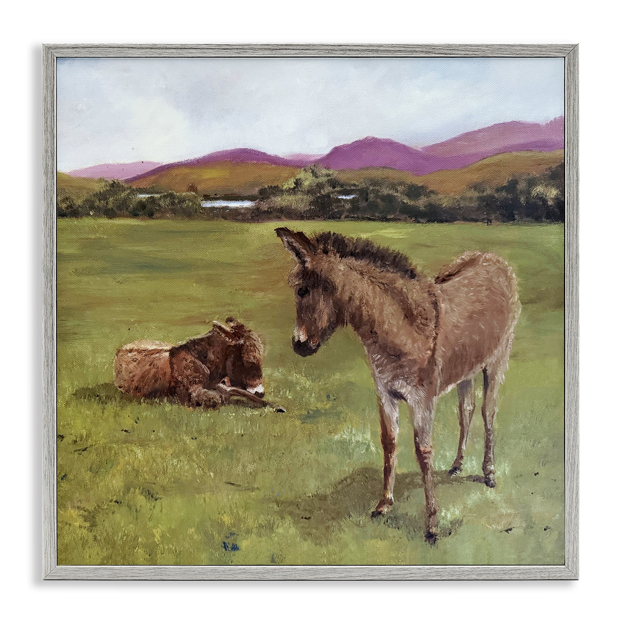 Donkey Duo in Pasture Gray Framed Giclee Art, design by Patricia Reynolds