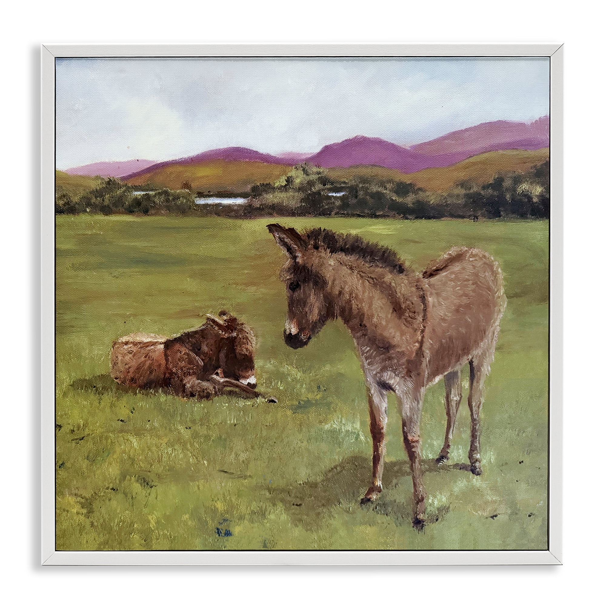 Donkey Duo in Pasture White Framed Giclee Art, design by Patricia Reynolds
