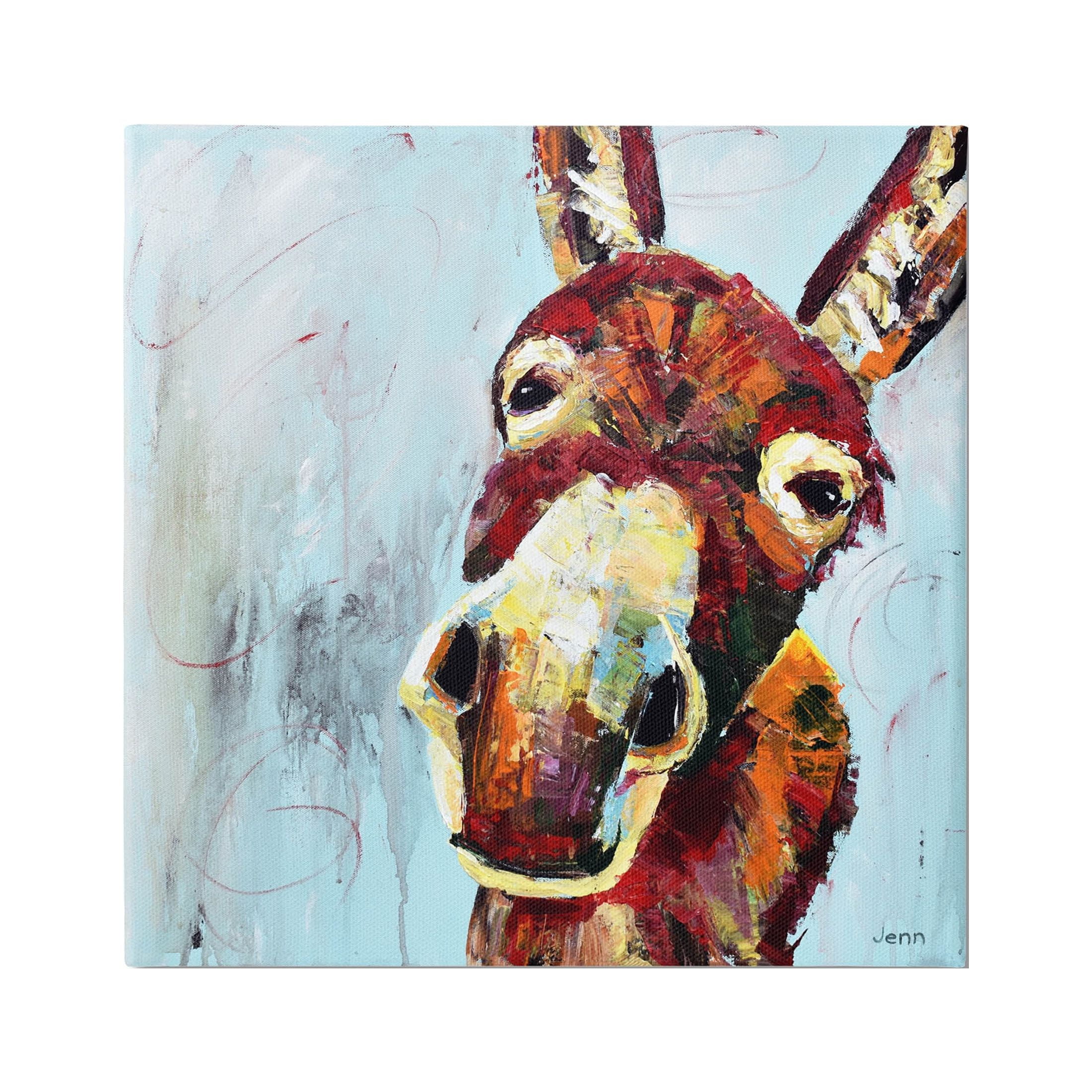 Donkey Face Blue Background Canvas Wall Art, 24 x 24