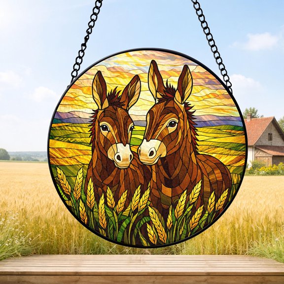 Donkey Faux Stained Glass Acrylic Suncatcher, Window Hanging Decor, Farmhouse Decor Gift