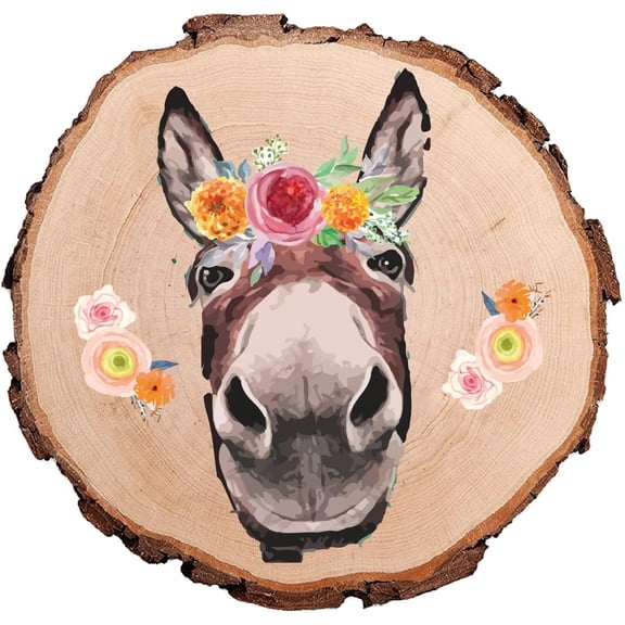 Donkey Flowers Natural Round Wood Slices 4.3 Inch Printed Rustic Undrilled Wooden Centrepiece Circular Tree Trunk Discs Log Coaster Art Decor Holiday Ornaments for Home Living Room Mixed ColorDIY
