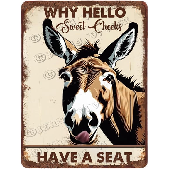 Donkey with Funny Quote Why Hello Sweet Cheeks Have a Seat Aluminum Sign Vintage Metal Sign Rustic Farmhouse Decor Retro Poster for Cafes Club Pub Sign Gift 12x16 Inches