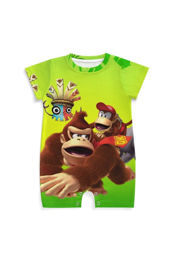 Donkey Kong Baby Boy Girl Short Sleeve Romper Clothing Set Print Cartoon Baby Summer One Piece Jumpsuit