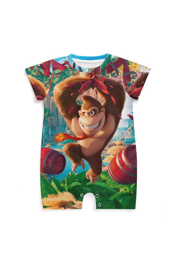 Donkey Kong Baby Boy Girl Short Sleeve Romper Clothing Set Print Cartoon Baby Summer One Piece Jumpsuit