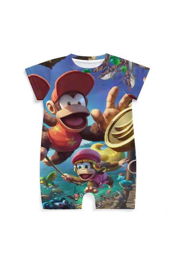 Donkey Kong Baby Boy Girl Short Sleeve Romper Clothing Set Print Cartoon Baby Summer One Piece Jumpsuit