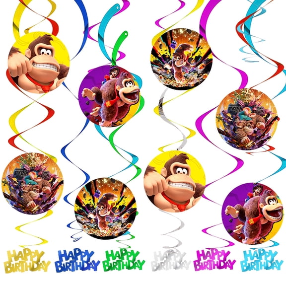 Donkey Kong Bananza Party Decorations Hanging Swirl Sign Whirls Birthday Streamer Ceiling Decor Supplies 14 pcs
