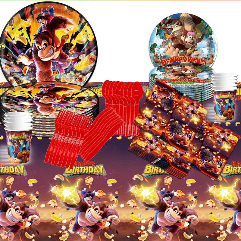 Donkey Kong Bananza Party Tableware Set Plates Cup Kit Birthday Supplies Decorations Disposable Dinnerware