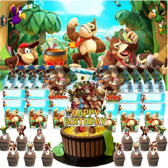Donkey Kong Country Birthday Cups Party Supplies Decor Backdrop Paper Plates Fans Decorations Banner